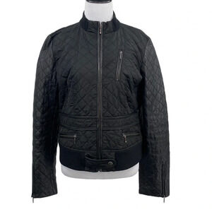 Teenflo Jacket Womens 10 Black Quilted Zip Up Winter Faux Leather Moto Mock Neck